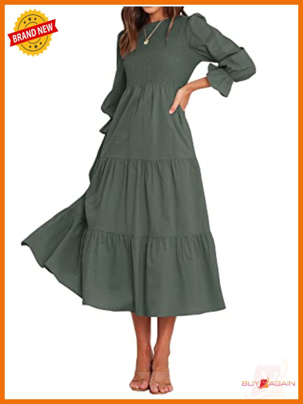 Women Bohemian Flowy Maxi Dress Long Sleeve Tiered A-Line Cocktail
